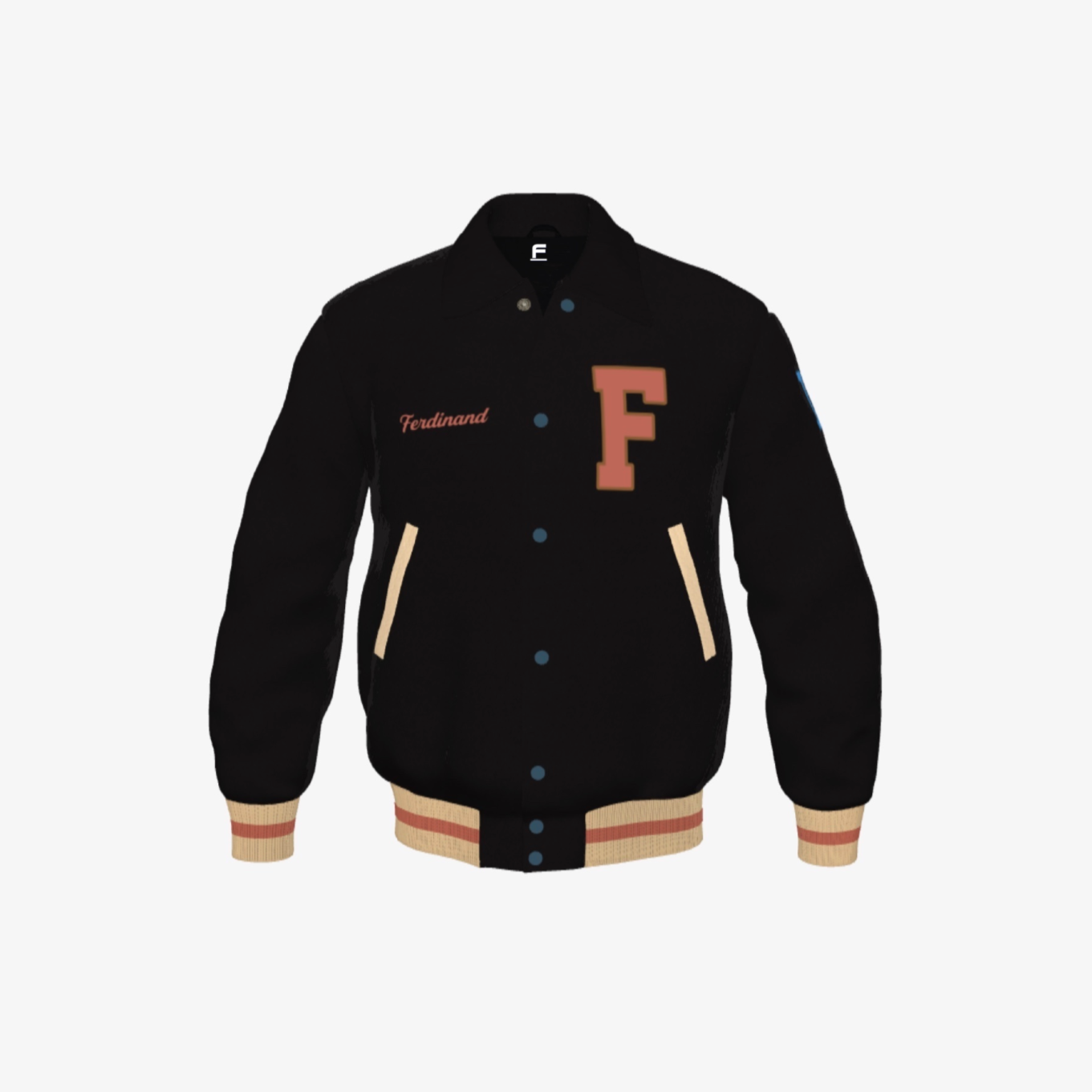 FEWR Varsity Jacket in Black on Black (Wool), Signature, Number