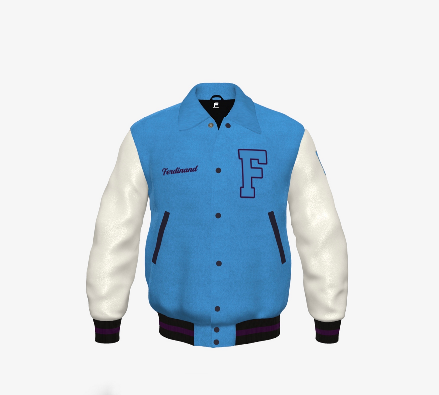 FEWR Varsity Jacket in Blue, Cream and Purple - Blueberry