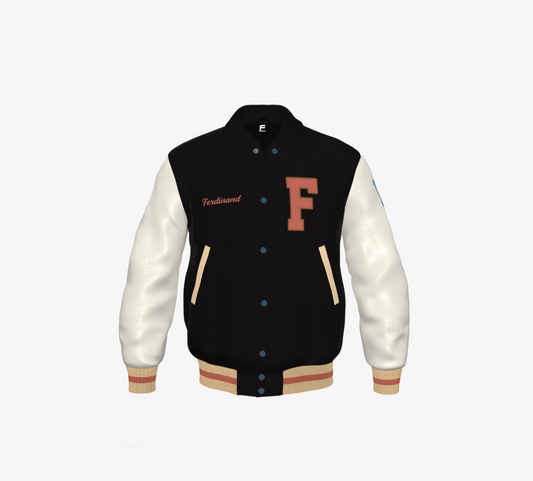 FEWR Varsity Jacket in Cream and Black, Signature, Number