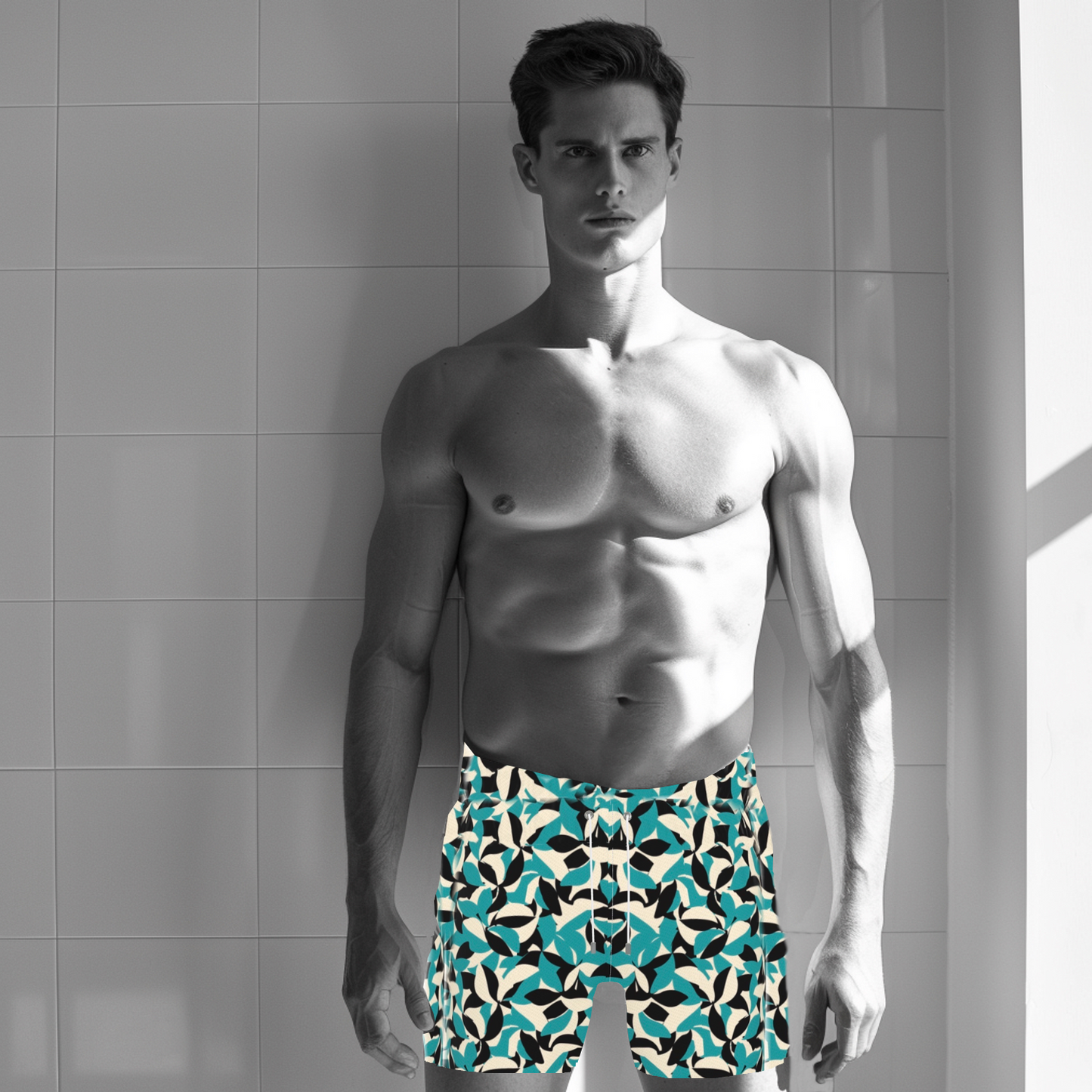 FEWR Active Swim Shorts - Teal Leaves