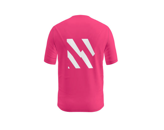 FEWR Mens Active Pink T-Shirt - White BOLT without Arm Patch