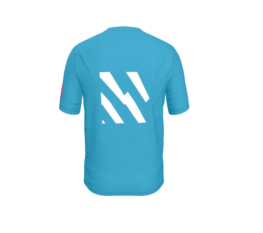 FEWR Mens Active Blue Tee - White BOLT with Arm Patch