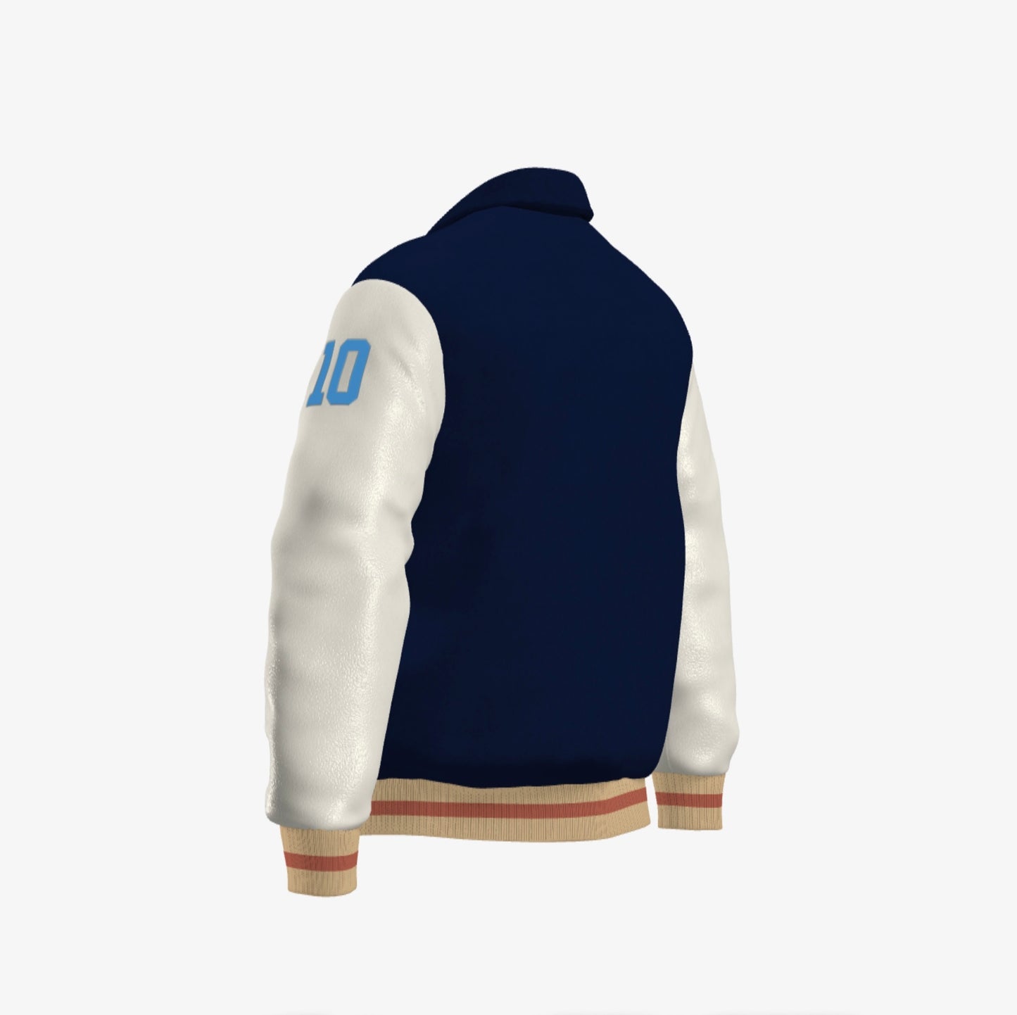 FEWR Varsity Jacket in Cream and Blue, Signature, Number