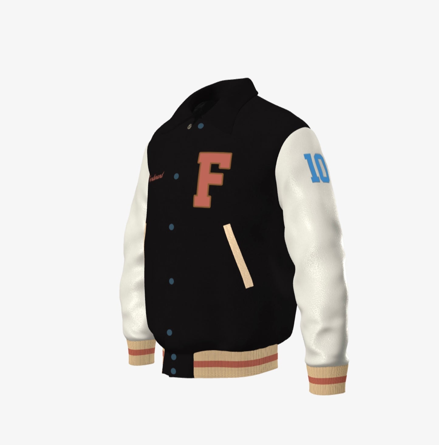 FEWR Varsity Jacket in Cream and Black, Signature, Number