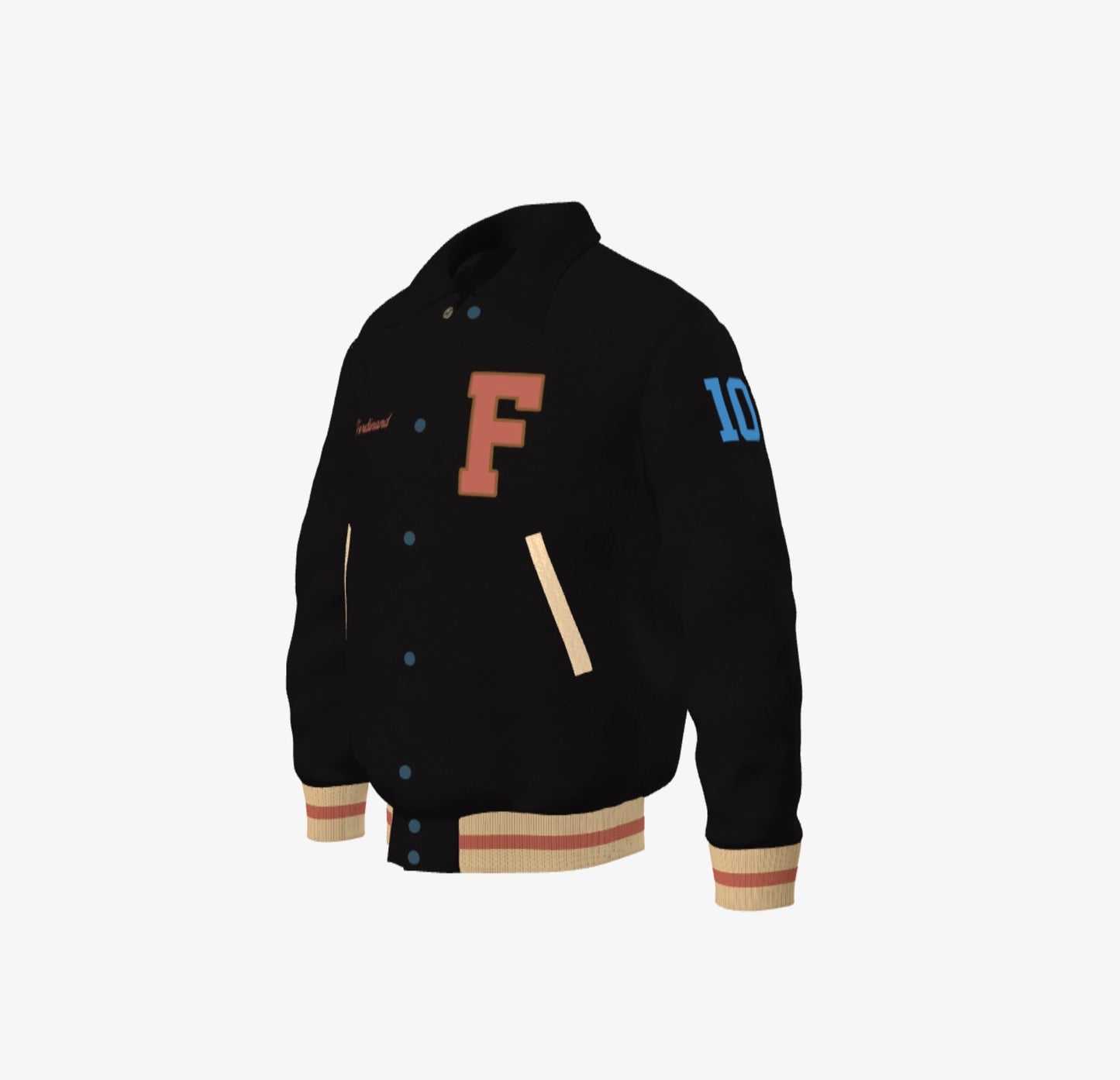 FEWR Varsity Jacket in Black on Black (Wool), Signature, Number