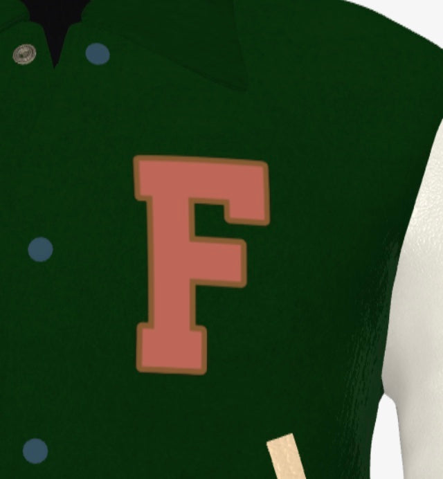 FEWR Varsity Jacket in Cream and Green, Signature, Number