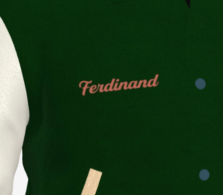 FEWR Varsity Jacket in Cream and Green, Signature, Number
