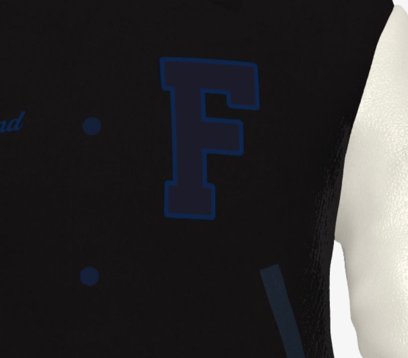 Stealth Influencer - FEWR Varsity Jacket ("Limited" Edition,  Black, Blue, Cream)