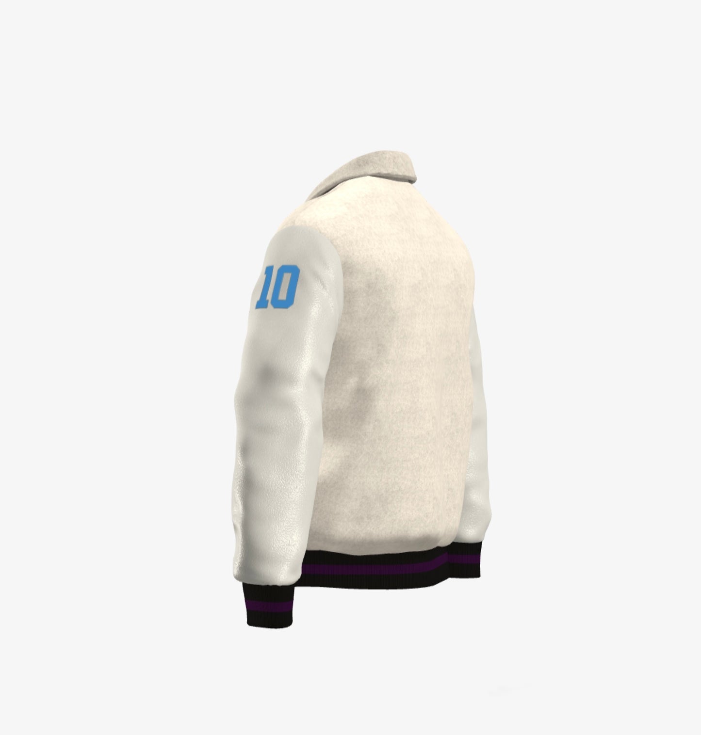 FEWR Varsity Jacket in White, Cream Blue and Purple - Snow Drift
