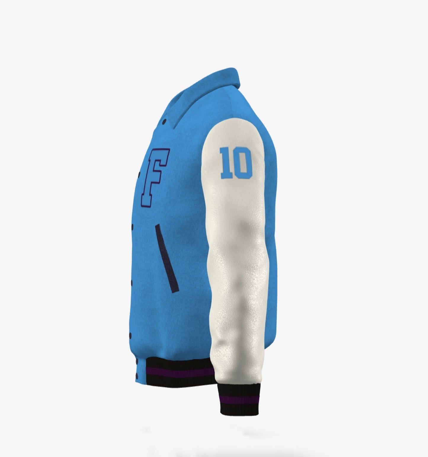 FEWR Varsity Jacket in Blue, Cream and Purple - Blueberry