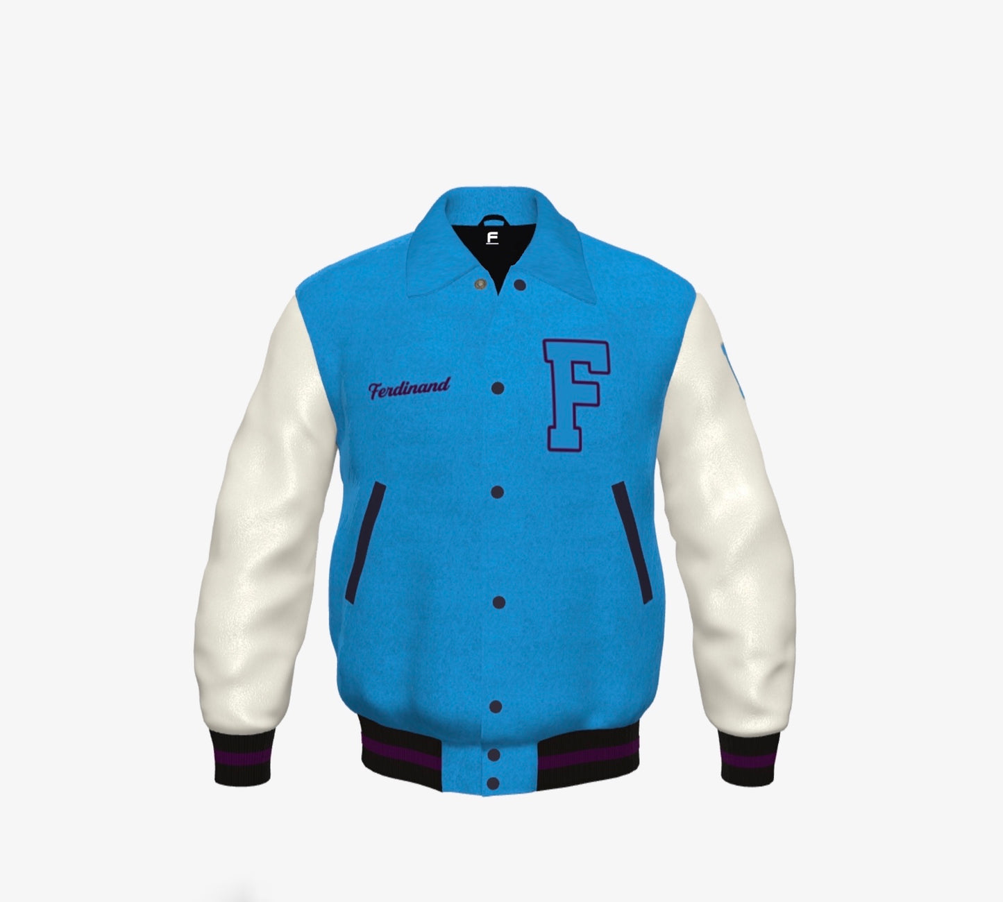 FEWR Varsity Jacket in Blue, Cream and Purple - Blueberry