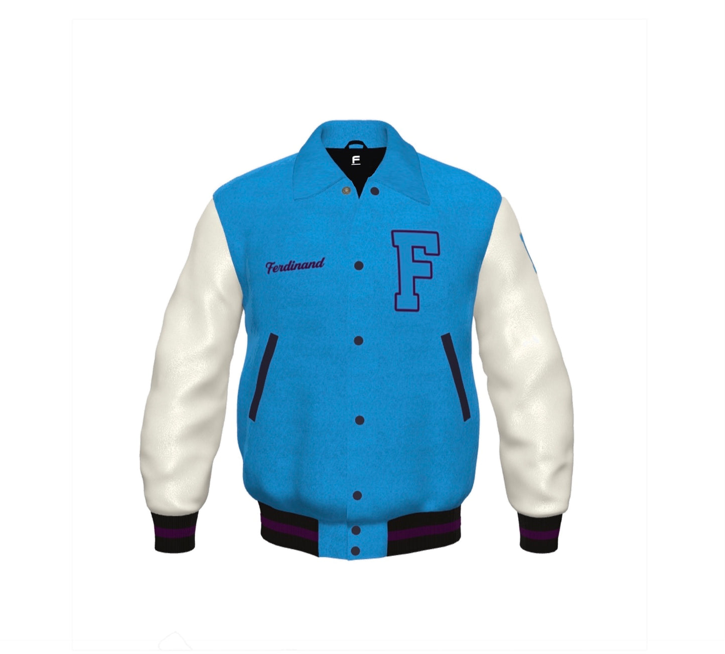 FEWR Varsity Jacket in Blue, Cream and Purple - Blueberry (ii)